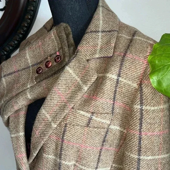 Boden Women’s 100% Wool British Tweed Tan Brown Plaid Blazer Jacket Coat Size 10 - Picture 8 of 16